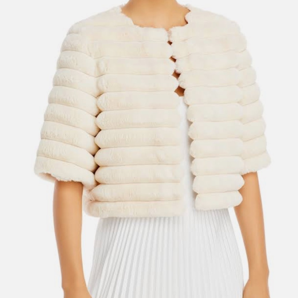 BCBG maxazria white faux fur shrug